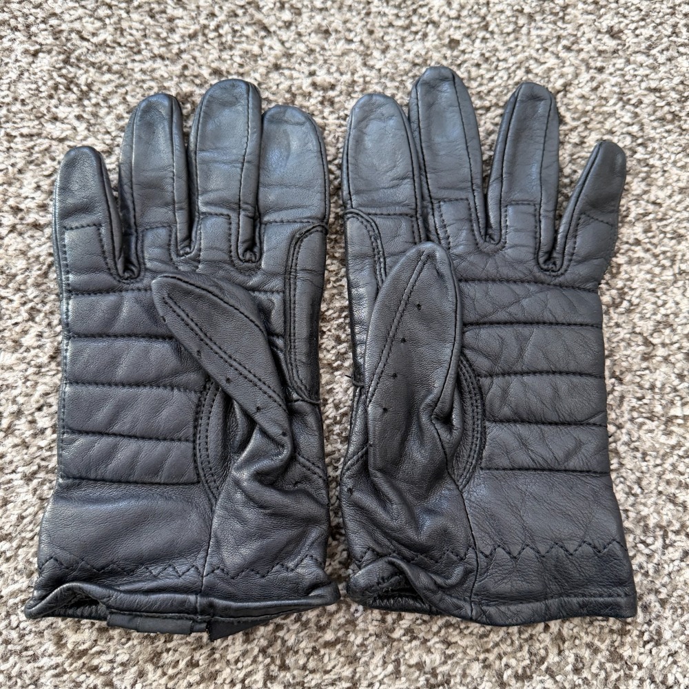 VTG Harley Davidson Motorcycles Women's Leather Gloves M Studded Black Biker - Picture 2 of 4